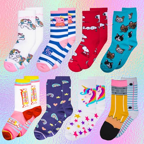 Odd Sox – Big Kids 8-Pack Novelty Themed Crew Socks Bundle-Shoe Sizes 3–5 –Soft, Comfortable, Great Durable Gift for Kids2