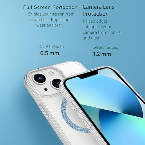 Image of AIBEX Back Cover Case Compatible with iPhone 13 | Glitter Ring Cute Shiny Colorful Bling Case (Compatible with Magsafe) | Transparent PC+TPU Glossy Shiny Cover for Girls & Women - Blue