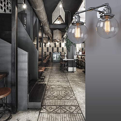 Phansthy 2 Lights Wall Sconce Industrial Wall Light Fixture With Dual 5.9 Inches Handmade Globe Glass Lampshade (Chrome) #TOP4