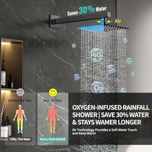 Image of SR SUN RISE 8 Inch All Metal Square Shower System with Tub Spout, Tub Shower Faucet Set, High Pressure Rain Shower Head and Handheld Sprayer Shower Fixtues, Valve Included, Matte Black