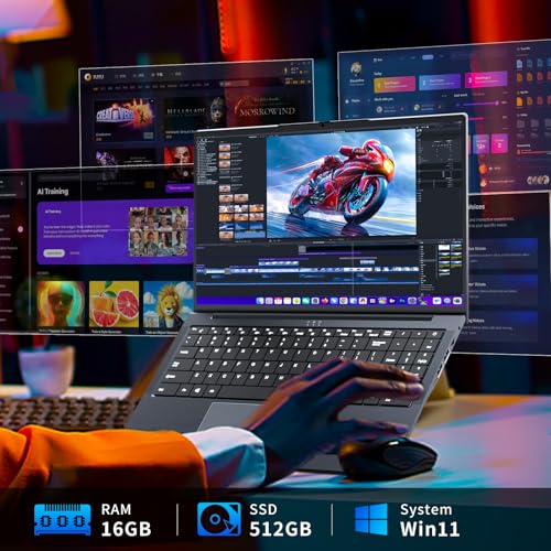 Image of Gaming Laptop, Laptop Core i5 Up to 3.60GHZ, 16 Inch Laptops Computer 16GB RAM 512GB SSD Wind 11 Pro Traditional Laptops FHD IPS Display Backlit Keyboard Notebook Computer 180 Angle Opening