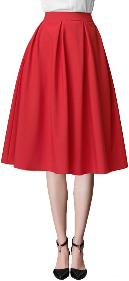 Urban CoCo Women's Knee Length A Line Midi Skirt Casual Work Elastic High Waisted Skirts with Pockets - Image 3