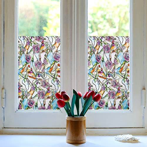 Cottoncolors Window Privacy Film Stained Glass Window Decals Static Clings Vinyl Non-Adhesive Parrot Window Coverings For Home Bathroom Rental Room,35.4X78.7 Inch #TOP1