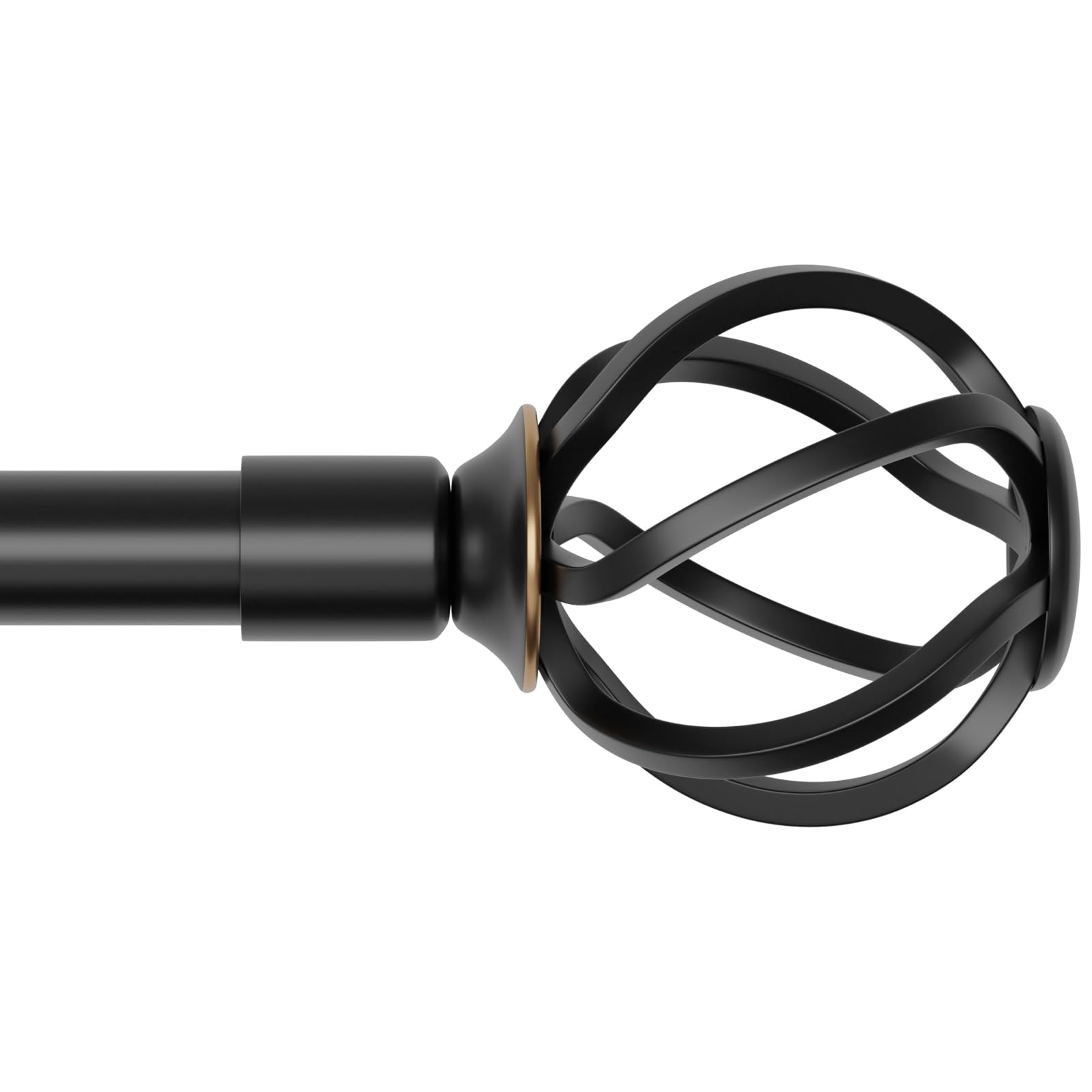 Curtain Rods for Windows 66 to 120 inch with Twisted Cage Finials,Black & Adjustable Long Curtain Rod Set with Brackets, Heavy Duty Curtain Rods for