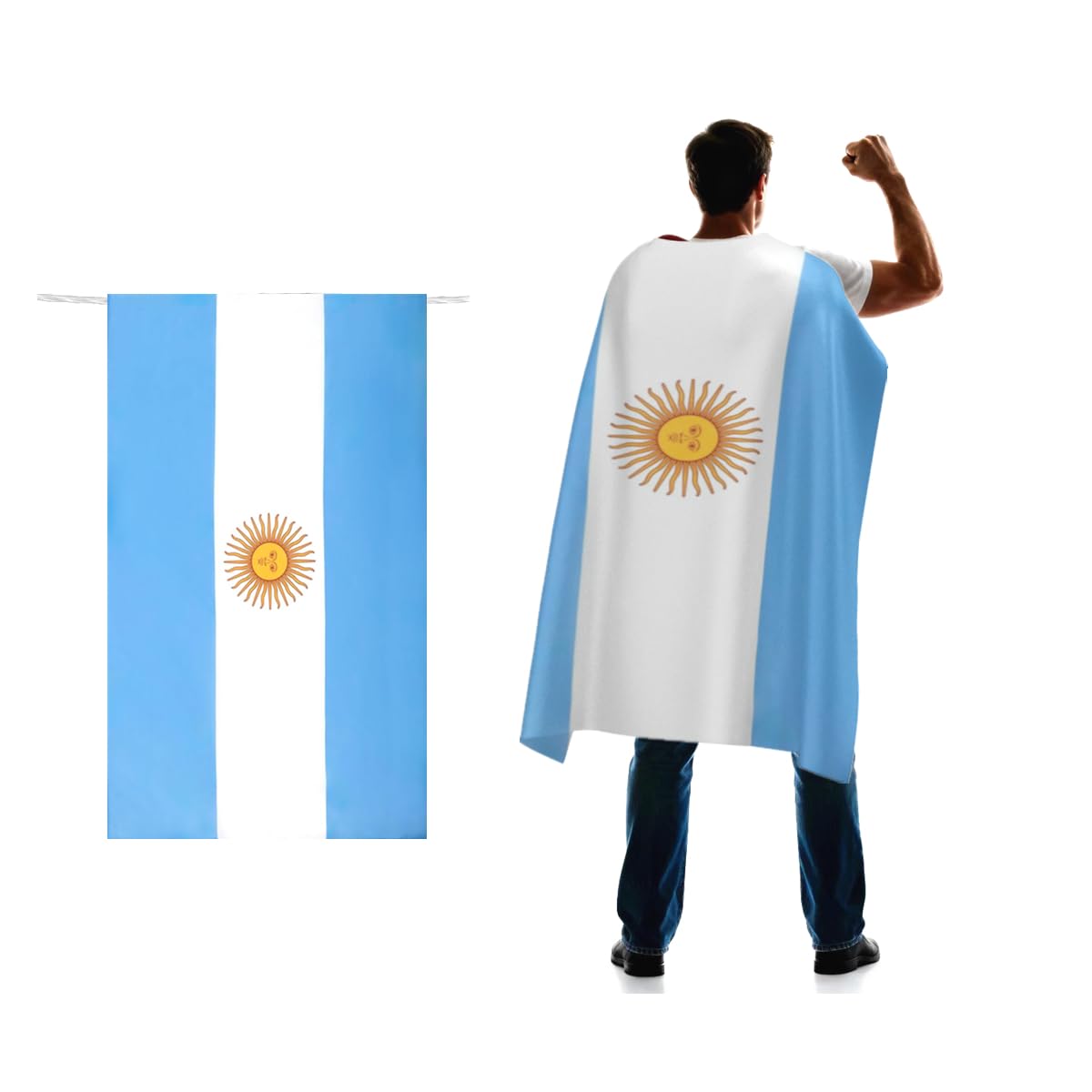 Argentina Flag Cape 3x5 FT for Independence Day Holiday Costumes Celebrati,150D Premium Polyester,Argentinian National Patriotic Flags Costume Cloak.