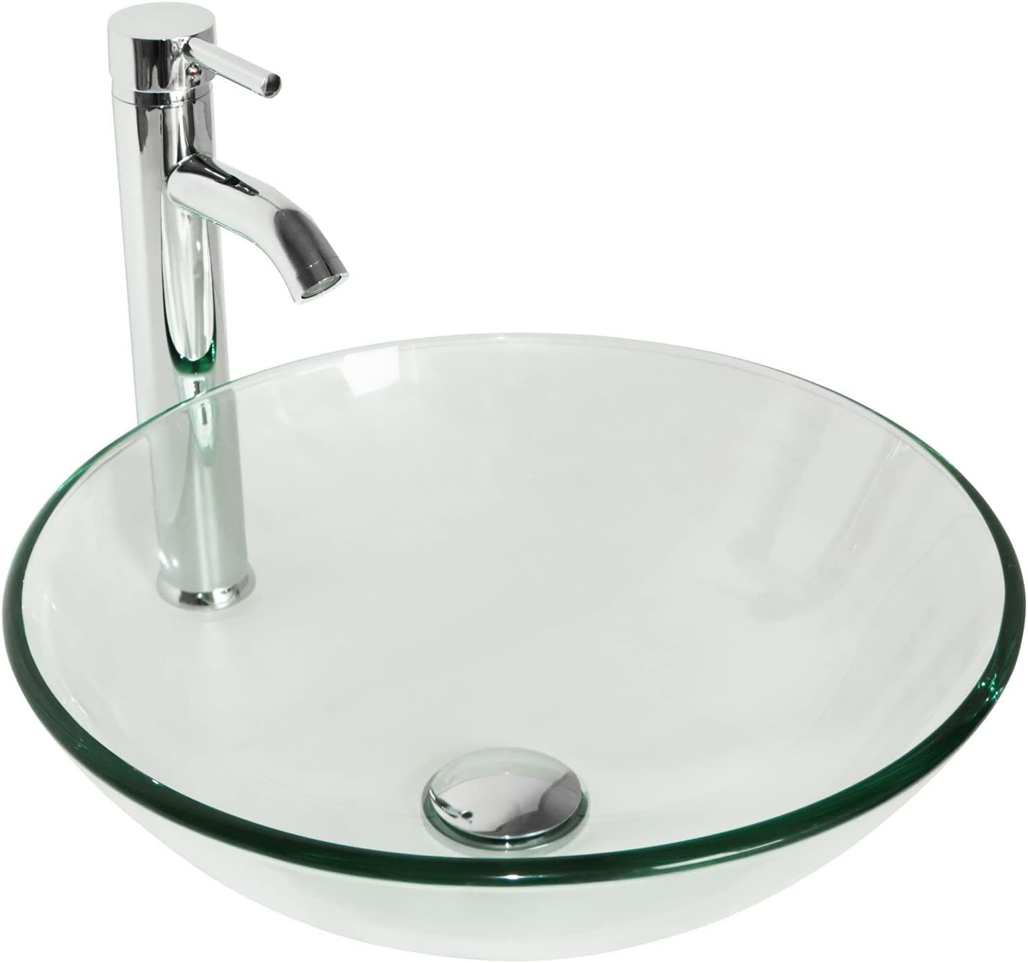 wonline 36” White Wood Bathroom Vanity Cabinet Tempered Clear Glass Vessel Sink Top Free Faucet Drain with Mirror Modern Vanities Set