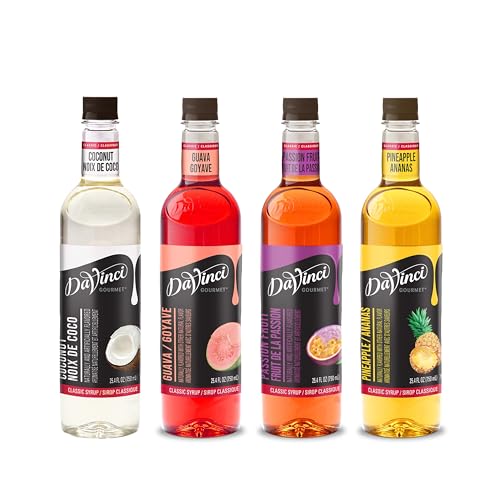 DaVinci Gourmet Classic Syrup, Tropical Flavor Variety Pack - Coconut, Guava, Passion Fruit, Pineapple (Pack of 4)