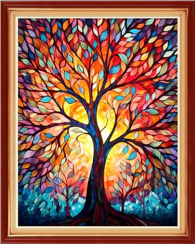 Image of Dimxvean Stamped Cross Stitch Kits,Cross Stitch Kits for Adults Beginners,Embroidery Kits Full Range of Cross Stitch Stamped Kits Needlepoint Kits Cross Stitch Patterns-Noctilucent Tree 16x20 inch