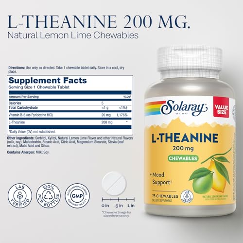 SOLARAY-L-Theanine-200mg-Mood-Support-Supplement-with-Vitamin-B6-Calming-Support-During-Occasional-Stress-Natural-Lemon-Lime-Flavor-60-Day-Guarantee-Lab-Verified-75-Servings-75-Chewables