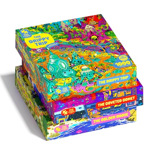 Magic Puzzle Company Series 5 Bundle • Paquete de 3 Rompecabezas de 1000 Piezas | Incluye The Drippy Trip, The Golden Goose y The Coveted Comet. Arte original hecho a mano. miniatura 1