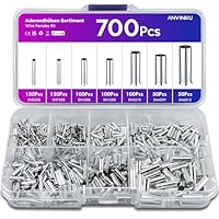 ANVINKU 700 Stück Aderendhülsen Set, 7 Arten Unisoliert Aderendhülsen Sortiment, 10-22 AWG Unisolierte Aderendhülsens Set für DIY elektrische Projekt (0,5/0,75/1/1,5/2,5/4,0/6,0mm²)