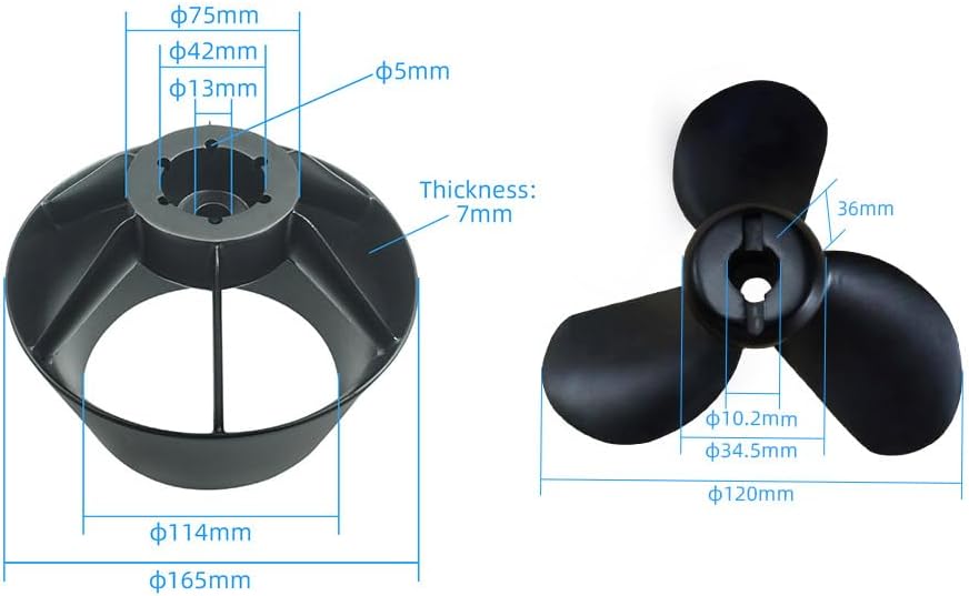 FLIPSKY Boat Propeller 65161 65121 65150 Motor Propeller and Prop Guard,Aluminum Boat Propeller,Waterproof Underwater Thruster Electric Boat Thruster for ROV RC Boat/Jet Boards/Outboard Motor