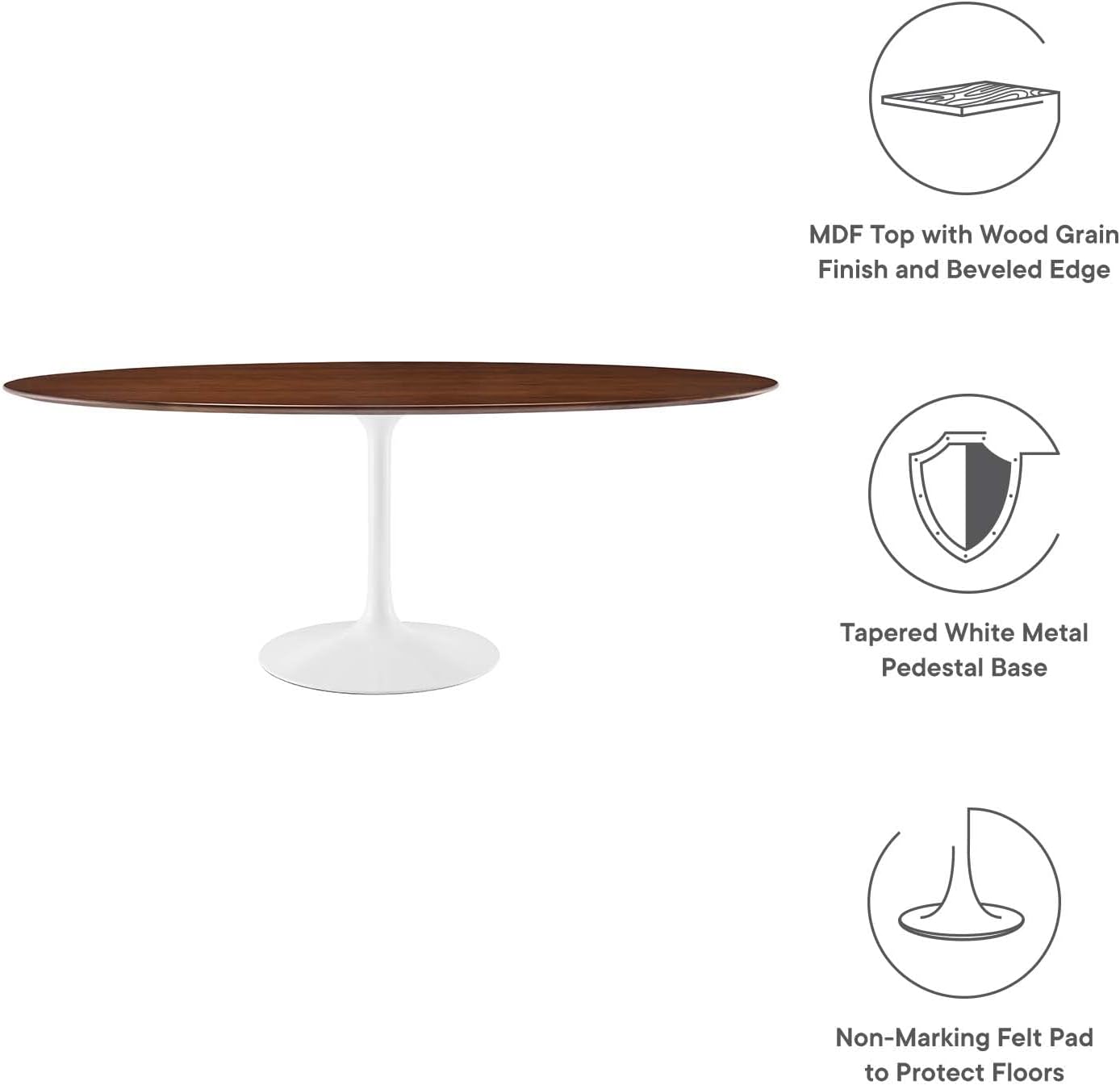 Modway Lippa 78" Modern Kitchen and Dining Table with Oval Walnut Top and Pedestal Base in Walnut