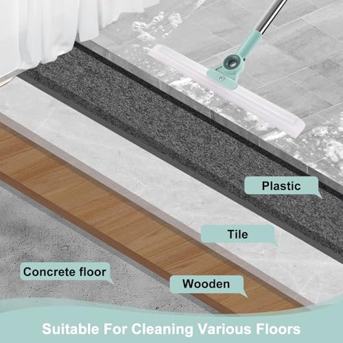Image of Floor Squeegee for Concrete Floor - Double Layer Water Squeegee Magic Scrub Broom with 59'' Long Handle for Cleaning Shower Tiles, Glass Window, Swimming Pools, Garages, Pet Hair