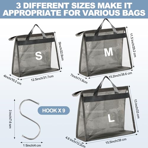 Image of 9 Pieces Storage Organizer for Handbags,3 Sizes Dust Bags for Handbag Storage,Clear Handbag Storage Bag with Zipper and Handles,Dustproof & Moistureproof (Gray)