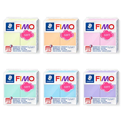Staedtler Fimo effect 8020-PX Lot de 6 pâtes à modeler pastel Couleurs assorties Durcit au four Doux et souple Prêt à modeler Rerefermable Taille du bloc...