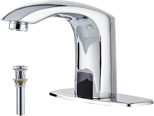 Grifo automático para lavabo de baño con tapa de orificio, sensor de placa, sin contacto, grifo de tocador cromado de doble alimentación, grifo de