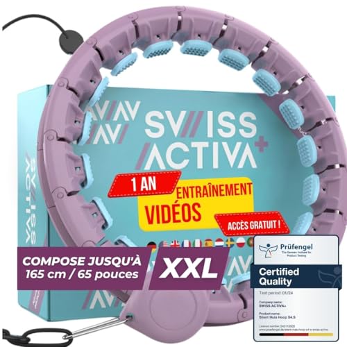 Swiss Activa+ Smart Weighted Hula Hoop S2 XXL Plus Size – Infinity Hoop, 34 Adjustable Links up to 65' – Won't Fall Off – Core & Waist Slimming Home Workout Equipment