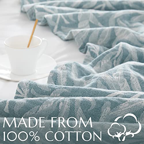 Jinchan Blue Throw Blanket For Couch Leaf Throw Blanket Cozy Cotton Blanket Breathable Spring Blanket Bed Decor 3 Layer Coverlet Quilt Soft Blanket Baby Kids Gift 50X60 Inch #TOP3
