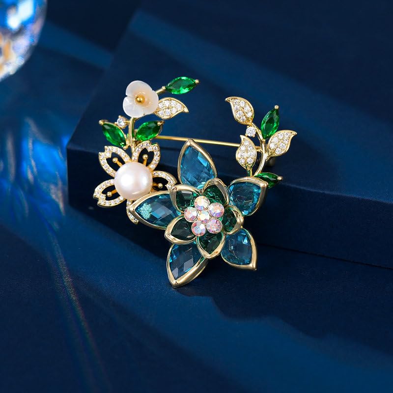 Image of Flower Brooch Pins for Women Rhinestone Red Pin Blazer Dress Denim Jacket Lapel Pin Wedding Holiday Gift Accessories