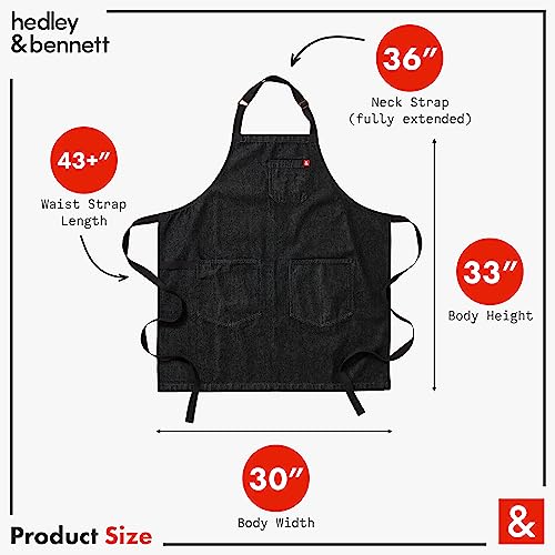 Hedley & Bennett Abalone Black Essential Apron - Professional Chef Apron With Pockets And Adjustable Bib Strap For Cooking & Grilling - Kitchen Aprons For Men & Women - 13Oz 100% Cotton Denim Fabric #TOP1