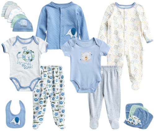 Image of Duck Duck Goose Newborn Baby Take Me Home Layette Gift Set - 17 Piece Jacket, Pants, Bodysuit, Romper, Hat, Washcloth (0-9M)