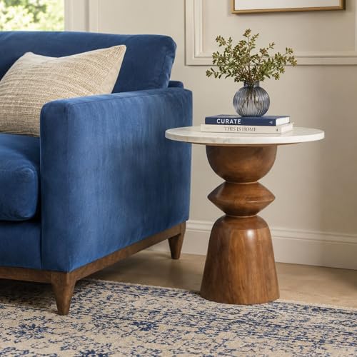 Image of Gharaana Saaya Wooden Side Table | Solid Wood Bedside Table | Chestnut Finish | Modern End Table for Living Room & Bedroom | 15x15x18 Inches