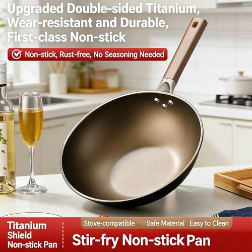 Wok Titanium doble cara 12.6" antiadherente con fondo plano miniatura 3