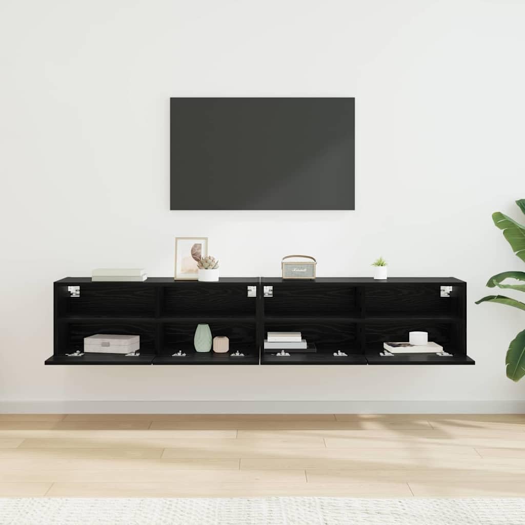Regały ścienne do telewizora, zestaw 2 sztuk, wygląd czarnego dębu, 80 x 30 x 30 cm, pływający regał na media, do salonu, wytrzymały materiał drewnopochodny, zajmujący mało miejsca uchwyt na