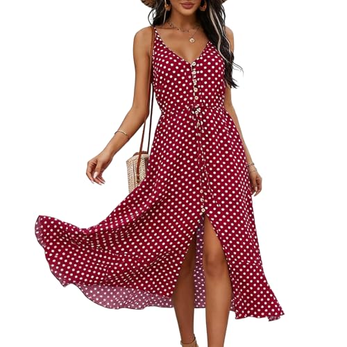 Image of BROVAVE Women's 2026 Summer Casual Boho Sundress Spaghetti Strap Midi Dress
