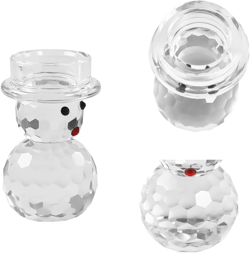 2 Pcs Crystal Christmas Candle Holder Snowman Christmas Candlestick with Cute Shape Home Table Decorations for Winter Xmas Farmhouse Kitchen Decor