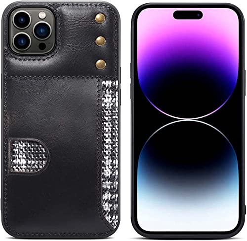 Étui iPhone 14 Pro Max antichoc avec rangement cartes et cuir noir