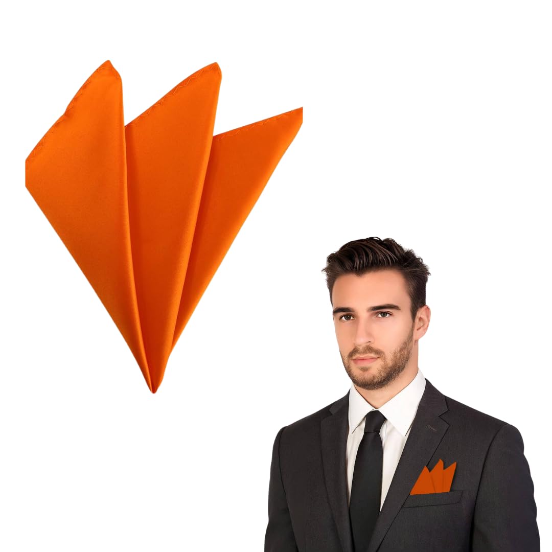 The Tie Co™ Satin Polyester Pocket Square – 28x28cm Handkerchief/Hanky for Suit Jackets, Weddings, Formal & Business Wear - Orange