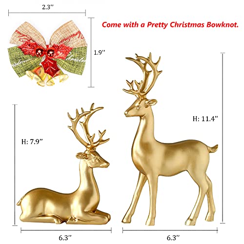 Fantesticryan 2Pcs Reindeer Sculpture Gold Resin Christmas Elk Statues Home Office Decorative Displays For Living Room, Bedroom, Bathroom, Bookshelf, Desktop, Cabinets (Golden Large) #TOP2