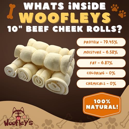 Image of Woofley's 9-10 inch Buffalo Beef Cheek Roll - (5 Count)- Beef Cheek Rolls for Dogs - Long Lasting Natural Dog Chews