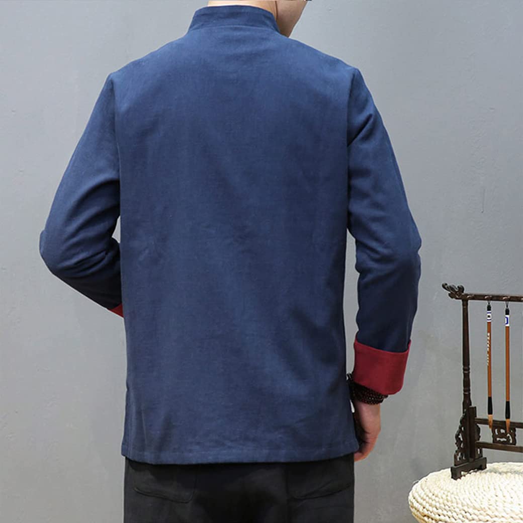 Giacca Uniforme di Cotone Tai chiude per Piumino da Uomo Hanfu Vestiti di Arti Marziali Cinesi Tradizionali Kung fuform Blue-XXL