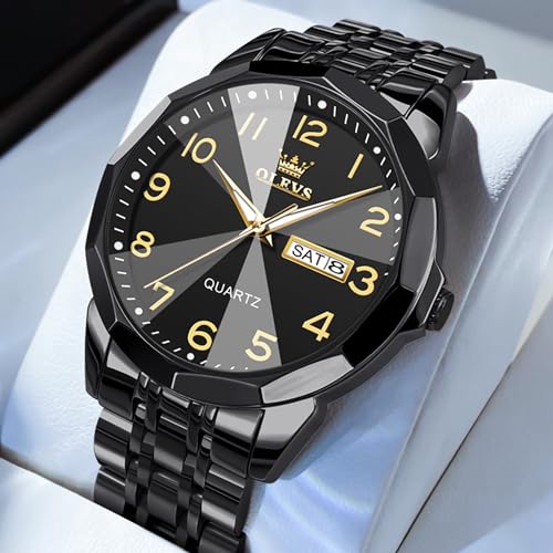 Image of OLEVS Watch for Men Luxury Dress Analog Quartz Stainless Steel Waterproof Luminous Date Diamond Business Two Tone Casual Wrist Watch