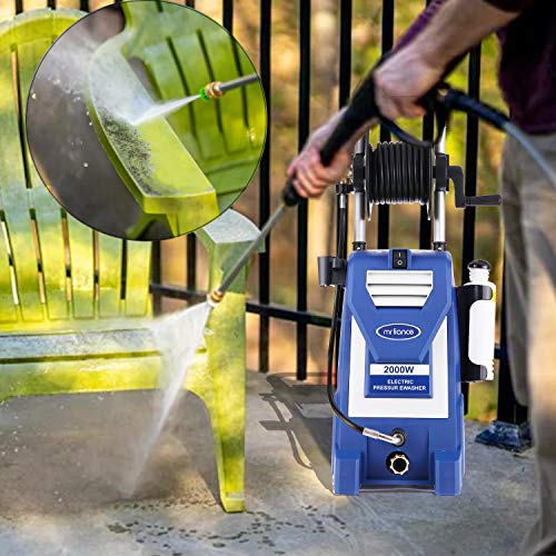 mrliance 3800PSI Electric Pressure Washer 2000W 3GPM High Pressure Power Washer Car Washer with Hose Reel, 5 Adjustable Nozzles, Soap Bottle (Blue)