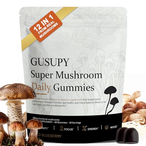 GUSUPY Lions Mane Mushroom Supplement Gummies: Daily Mushroom Supplements Gummy for Memory &...