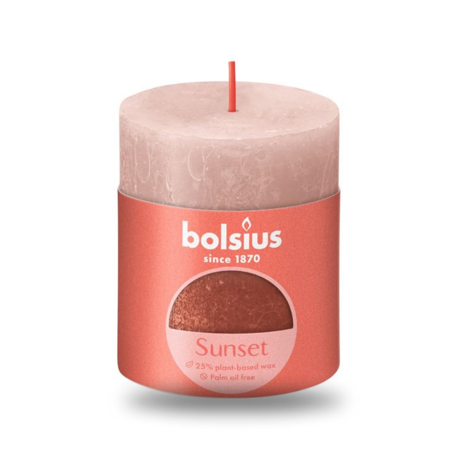 bolsius 4 pack misty pink/amber sunset rustic metallic pillar candles - 2.75 x 3.25 inches - fine european quality - natural eco-friendly plant-based wax - unscented dripless smokeless 35 hour candles