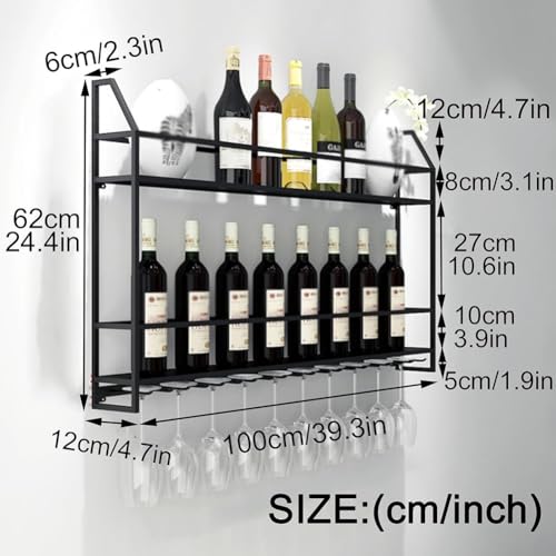 Soporte para botellas de vino de pared 60x12x62cm negro miniatura 7