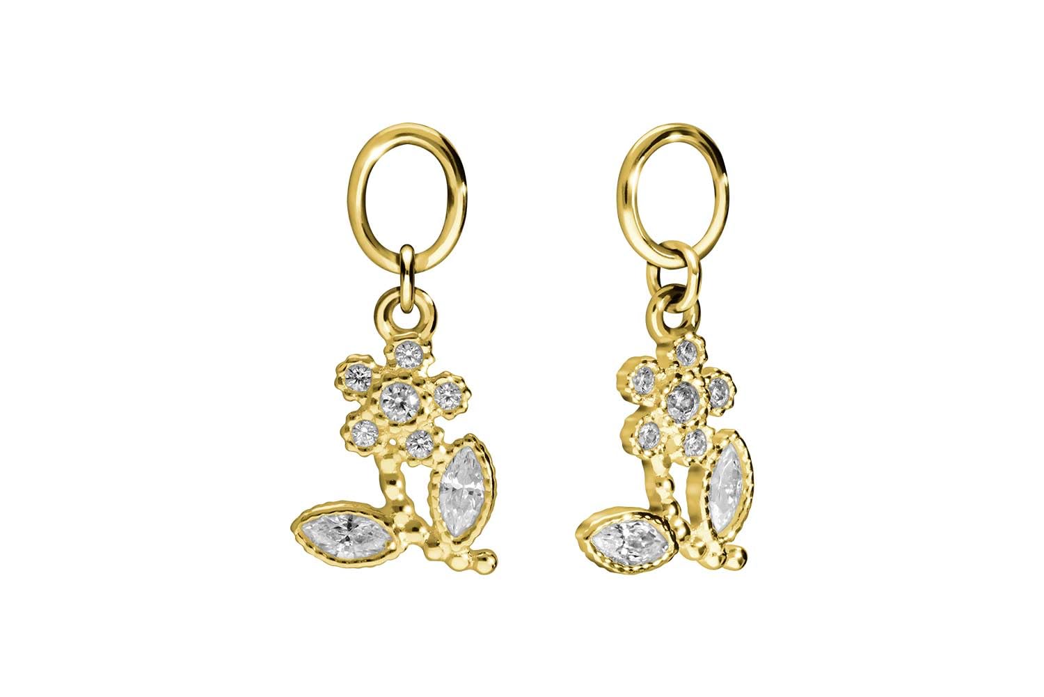 PIERCINGLINE 18 Karat Gold (750 er) Anhänger für Clicker Bauchnabelpiercings Creolen KRISTALLBLUME Piercing Gelbgold