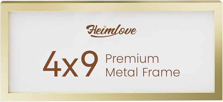 Heimlove 4x9 Aluminum Picture Frame, Metal Picture Frame for Wall Hanging or Tabletop, Photo frame with Tempered Glass - Simple and Elegant Decor for Wall - 1 Pack - Gold