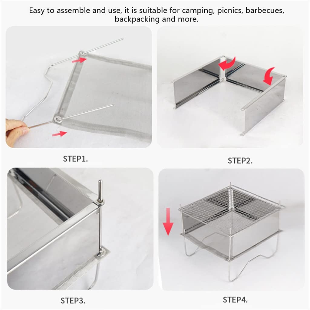 Barbecue Pliant en Acier Inoxydable Gril de Camping Portable Support de feu de Camp Support de feu de Camp pour la Cuisine en Plein air Pique-Nique