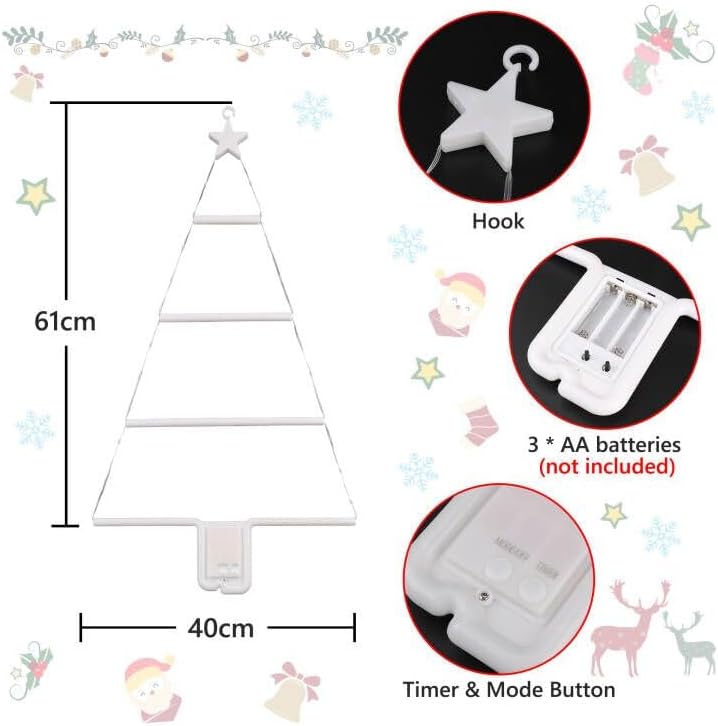 Miniatura 7 de LYHOPE Luces decorativas de Navidad, luces LED de escalera de Navidad de 2 pies, 8 modos y temporizador, luces de Navidad, luces LED de Navidad para