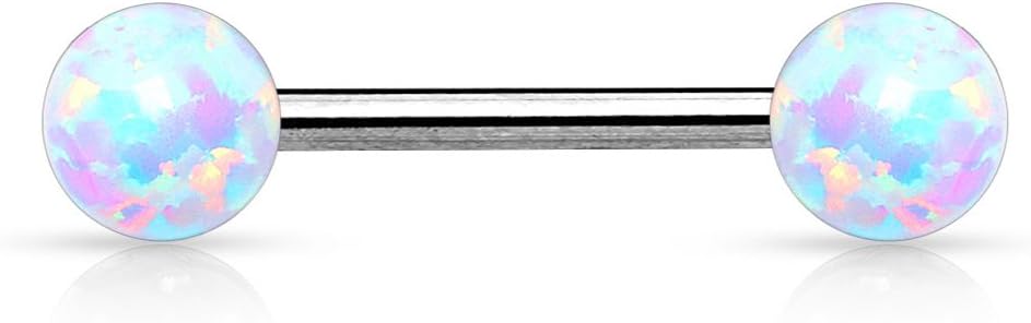 Dynamique14G Internally Threaded Synthetic Opal Balls 316L Stainless Steel Nipple Bar