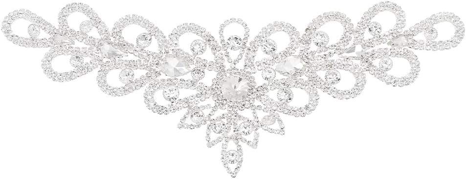 DICOSMETIC 1Pc Crystal Rhinestone Applique Bridal Wedding Dress Patches Glitter Applique V Neck Appliques Silver Flower Patches for Sewing Clothes Dress Wedding Accessories