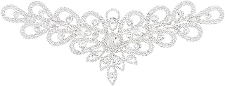 DICOSMETIC 1Pc Crystal Rhinestone Applique Bridal Wedding Dress Patches Glitter Applique V Neck Appliques Silver Flower Patches for Sewing Clothes Dress Wedding Accessories
