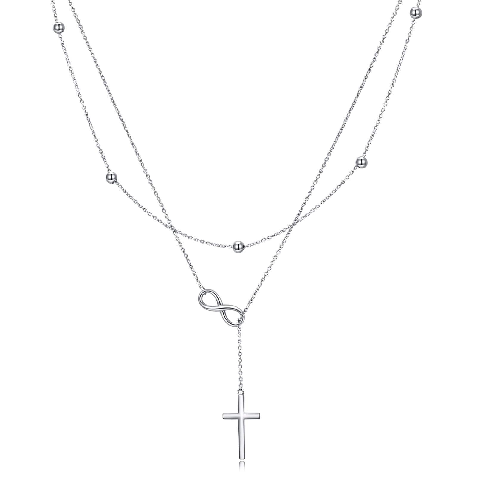 Collana da donna in argento sterling 925, con croce a più file, con croce e gioielli da donna, Nessuna pietra preziosa