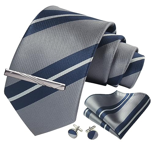 Image of Striped Plaid Polka Dot Mens Tie Formal Necktie Pocket Squares Ties Clips Cufflinks Classic for Men Set